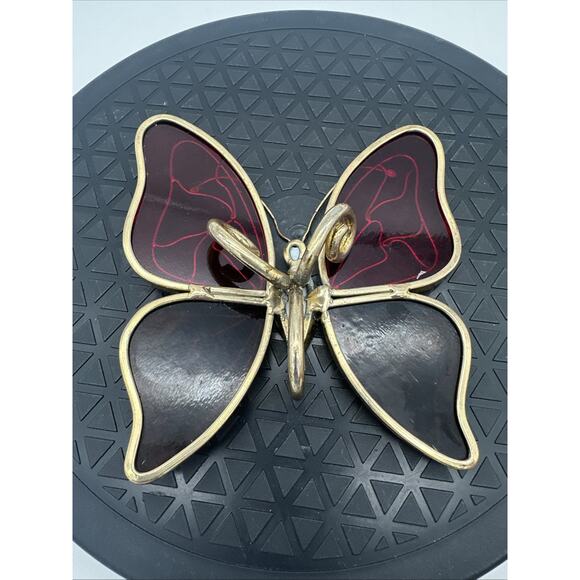 Vtg Stained Glass Sun Catcher Red and Amber Butterfly - Picture 2 of 5